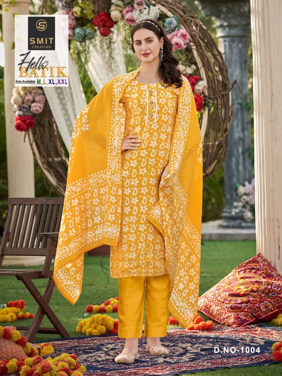 HELLO BATIK BY SMIT CREATION 1001 TO 1004 SERIES BEAUTIFUL SUITS COLORFUL STYLISH FANCY CASUAL WEAR & ETHNIC WEAR CHANDERI DRESSES AT WHOLESALE PRICE